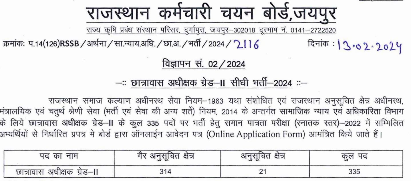 Rajasthan Hostel Superintendent Grade II Recruitment 2024 RSSB राजस्थान ...